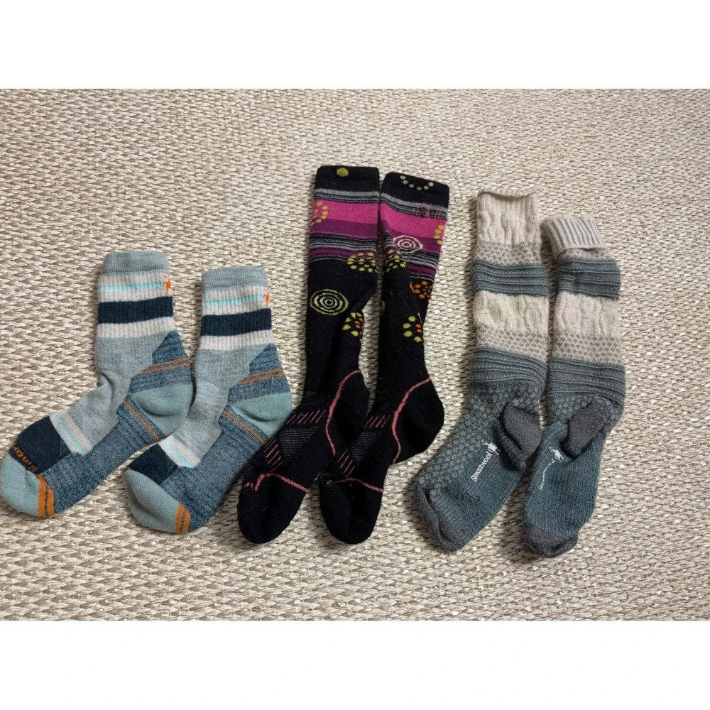 Smartwool Merino Wool Socks Bundle Women PhD Ski Hiking Crew Tall 3 Pairs Medium